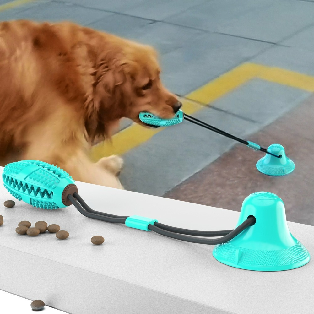 Aemiy Juguete Multifuncional para mordedura de Molar para Mascotas Juguete de Bola de Perro de Estilo de Ventosa Resistente a la masticación 