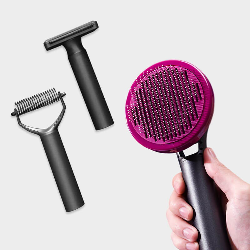 2 in 1 Portable Pet Comb Self-Cleaing Comb and Pet Hair Remover Brush Silicone Massage Brush for Dogs and Cats Easy to Carry Combined Comb &Magic Pet Grooming Tool 